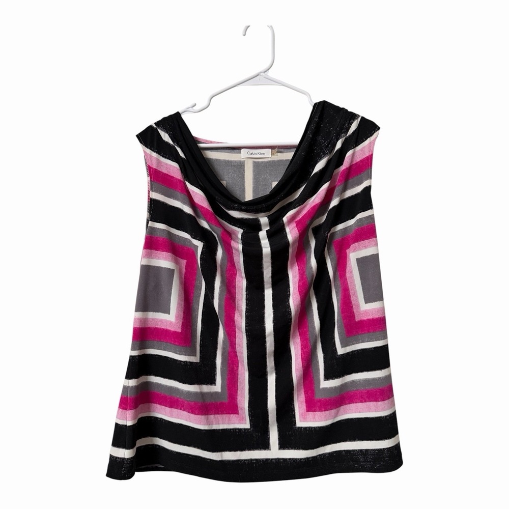 Calvin Klein 1X Geometric Print Cowl Neck Sleeveless Blouse Plus Size